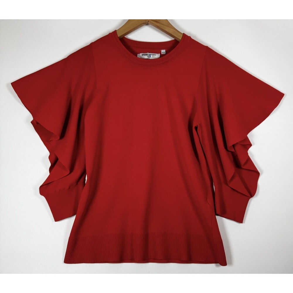 Opening Ceremony Knit Top Womens Medium Red Open Ruffle Sleeve Statement Blouse